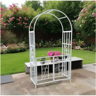 Rankbogen Mit Tor, Metall Rosenbogen Mit Tür, Stabile Rankhilfe Für Kletterpflanzen, Freistehender Gartenbogen Als Rosengitter, Torbogen Für Hochzeit Und Gartendekoration, Rankgestell HBT 210 x 114 x