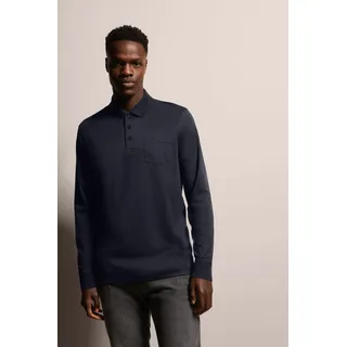 Bugatti Langarm-Poloshirt BUGATTI, Herren, Gr. XXL, blau (marine), 50% Baumwolle, 50% Polyester, unifarben, casual, normal, ohne Ausschnitt, Langarm, Shirts, mit feiner zweifarbiger Strukturoptik