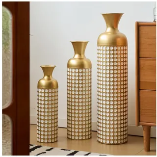 KLAM HOME Bodenvase Große Bodenvase 3er Set aus Metall, (50/65/83 cm), Mid-Century Modern (Dekovase Boden bis zur Decke reichende Vase, hohe dekorative Vase), Vintage Deko, Dekorative Vase für Wohnzimmer, Flur und Schlafzimmer goldfarben