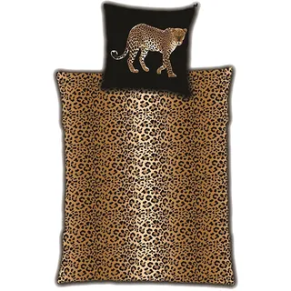Riyashop Bettwäsche Garnitur Bettbezug Microfaser 135x200 Leopard Afrika schwarz Braun