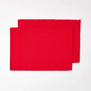 HOMESCAPES 2er-Set rote Tischsets Baumwolle gerippt, Platzsets rechteckig aus Stoff, waschbare Platzdeckchen