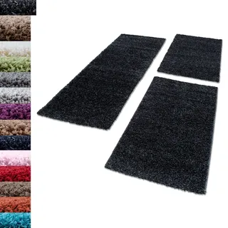 Carpettex Bettumrandung Schlafzimmer 3teilig Shaggy Teppich Hochflor Einfarbig Anthrazit Bettset:2 mal 60x110 + 1 mal 80x150 - Bettvorleger Schlafzimmer Läuferset Flauschiger Bettumrandung Teppich