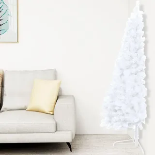 Weißer Halber künstlicher Weihnachtsbaum | Halbrunder Weihnachtsbaum für die Wand inkl Ständer | 150 cm hoch