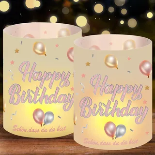 Windlicht Tischdeko Geburtstag, Happy Birthday Rosé Gold Windlicht Tischdeko, Geburtstagsdeko Männer Frauen Mädchen Jungen, Birthday Tisch Decorations, Geeignet für Teelichter oder Kerzen