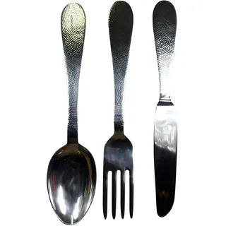 MichaelNoll Dekobesteck Besteck Wand Silber Aluminium zum Aufhängen Metall - Deko Dekoration Wanddekoration Löffel, Gabel, Messer - Wanddeko für Wohnzimmer und Küche - XXL 62 cm
