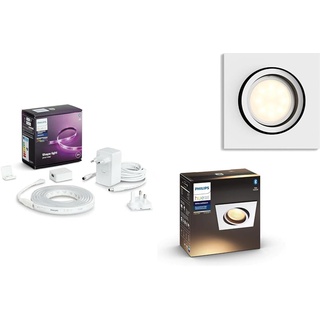 Philips Hue White & Color Ambiance Lightstrip Plus Basis-Set V4 (2 m) & White Ambiance Einbauspot Milliskin 250lm