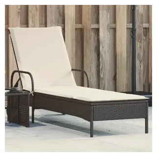 furnicato Gartenliege Sonnenliege mit Rollen 61x200x48 cm Schwarz PE-Rattan, UV-beständiges Sonnenbett mit verstellbarer Lehne und weichem Kissen schwarz