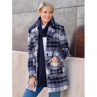 Langjacke CLASSIC BASICS, Damen, Gr. 48, blau (marine, champagner, kariert), 70% Polyester, 20% Polyacryl, 4% Baumwolle, 3% Viskose, 3% Polyamid, gemustert, kariert, mehrfarbig, Jacken Langjacke