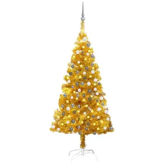 vidaXL Künstlicher Weihnachtsbaum Künstlicher Weihnachtsbaum Beleuchtung & Kugeln Gold 150 cm PET grau 150 cm