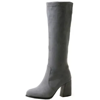 Mo Joc Damen Stiefel Kniehoch Blockabsatz 7,5 cm Büro Alltag | Synthetik-Wildleder; Kunstfell-Futter; Rundform Zehenbereich; Schlupf ohne Reißverschluss; Büro & Freizeit; Herbst/Winter - 40 EU