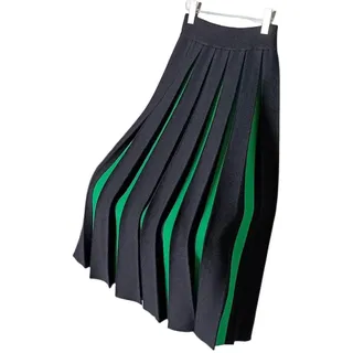 COTCLO Langer Rock Damen Midi Strickrock für Frauen Mixed Color Plissee Lange Röcke Damen Hohe Taille Rock, grün, 48 - 48