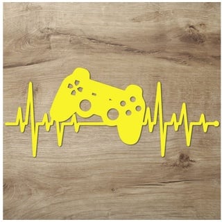 Namofactur 3D-Wandtattoo Holz 3D Wandtattoo Wanddeko Gamer Herzschlag, Gaming Controller Wandtattoo aus Holz, Wandgestaltung für Gamer gelb