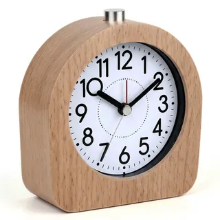 Relaxdays Wecker analog, Holz, Snooze-Funktion, Beleuchtung, Hellbraun | ohne Ticken, batteriebetrieben, Retro Holzwecker