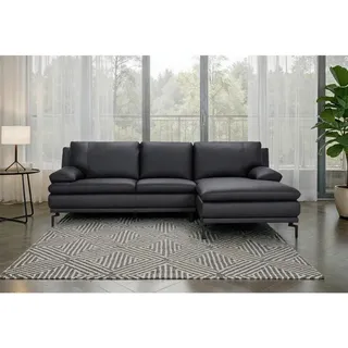P & B Ecksofa, Schwarz, Leder, Echtleder, Büffelleder,Büffelleder, 248x158 cm, Wohnzimmer, Sofas & Couches, Sofas, Ledersofas