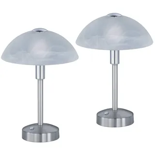 TRIO Leuchten LED Nachttischlampe, Dimmfunktion, LED fest integriert, Warmweiß, 2er SET, klein-e Pilzlampe im Bauhaus-stil mit Glas-schirm, Höhe 30cm silberfarben