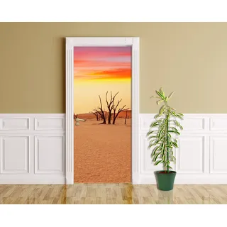 Bilderdepot24 Türtapete selbstklebend Dead Valley - Namibia 90 x 200 cm - einteilig Türaufkleber Türfolie Türposter - Dünen Sanddüne Sand Wüste Sonne Akazie Natur Landschaft Afrika