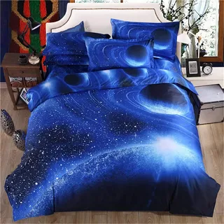 3D Verträumte Galaxy Sternenhimmel Universum Mond Bettbezug Set Jungen Mädchen Mikrofaser Bettwäsche-Set Schlafzimmer Dekoration Geburtstagsgeschenk Super weich und bequem (Galaxy -D, 135 x 200 cm)