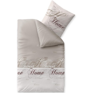CelinaTex Touchme Biber Bettwäsche 135 x 200 cm 2teilig Baumwolle Bettbezug Sarah Wörter beige braun weiß