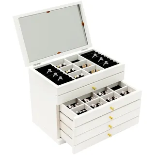 VonVVer Schmuckkästen mit Spiegel 6 Ebenen - Weiße Schmuckkasten 30x19x25cm Groß Schmuck Organizer mit 6 Schublade Schmuckaufbewahrung für Halsketten, Ohrringe, Uhren, Armbänder