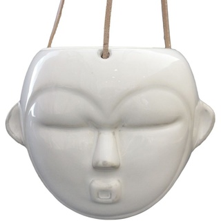 Present Time Mask hängender Blumentopf rund - white - 12 x 18,4 x 15,2 cm - Länge Lederband 66 cm