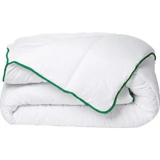 DREAMEA mittelstarke Bettdecke mit natürlichem Milbenschutz aus Mikrofaser - 220 x 240 cm - 300 g/m2 - Grüner Rand - AZYLIA II - Grün/Weiß