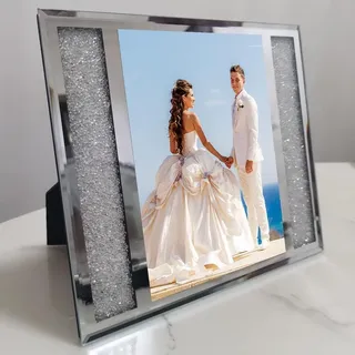 Fotorahmen 13 x 18 cm, Modern silberner Diamond Glitter, Hergestellt aus Glas, für Baby und Familie