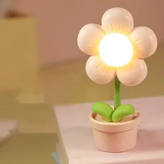 Cartoon-Blumen-Nachtlicht, Mini-Blumenlampe, Batteriebetrieben, Neuheit, Verstellbarer Kopf, ästhetische Tischlampe, Kawaii-Schreibtischzubehör, Niedliche Lampe Zum Lesen Im Studentenwohnheim