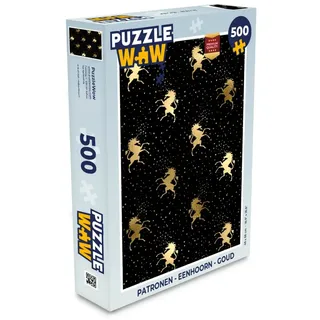 MuchoWow Puzzle Muster - Einhorn - Gold, 500 Puzzleteile, Foto-Puzzle, Bilderrätsel, Puzzlespiele, Spielzeug 34 cm x 48 cm x 2 cm