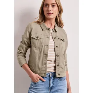 STREET ONE Jeansjacke STREET ONE, Damen, Gr. 44, beige (beige washed), Jeans, 92% Baumwolle, 6% Polyester, 2% Elasthan, unifarben, normal normal, V-Ausschnitt, Bündchen, Jacken Jeansjacke, im Denim-Style