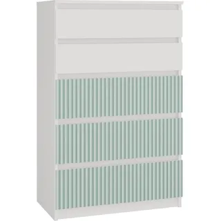 CDF Malwa M5 Kommode | Farbe: Weiß/Mint | Schrank für Dokumente und Kleinigkeiten | Ideal für Wohnzimmer, Schlafzimmer, Kinderzimmer und Jugendzimmer | 5 geräumige Schubladen