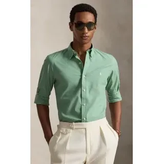 Polo Ralph Lauren für Herren. 710929348500 Slim Fit Hemd aus grünem Stretch-Popeline (M), Lässig, Baumwolle, Langarm