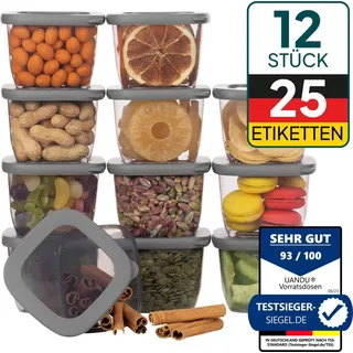 uandu Vorratsdosen mit Deckel Luftdicht Set, BPA frei, Aufbewahrungsbox Küchenorganizer, Vorratsbehälter Mehl Aufbewahrung Küche - 12x550... | Grau
