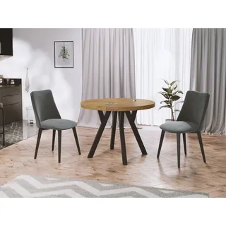 WFL GROUP Esstisch Twixy ausziehbar rund modern mit schwarzen Holzbeinen (MADE IN EU, erhältlich in 3 Größen – 90/100/100 cm, ausziehbar auf 170/150/200 cm), platzsparender Tisch für kleine Küche, Esszimmer oder Wohnzimmer