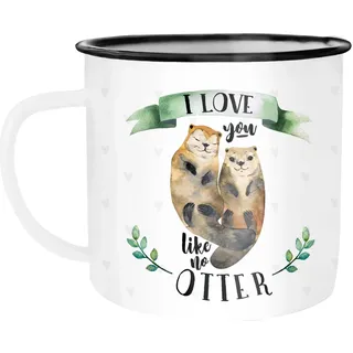 MoonWorks Tasse Emaille Tasse Becher Otter Pärchen I love you like no otter Liebe Kaffeetasse Moonworks®, emailliert und mit Aufdruck weiß