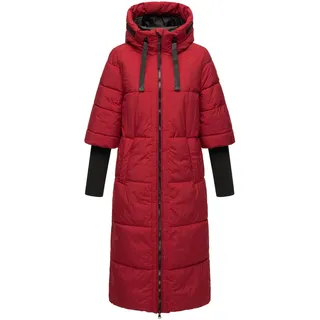 Navahoo Damen, Langer Wintermantel mit Rippstrickärmel