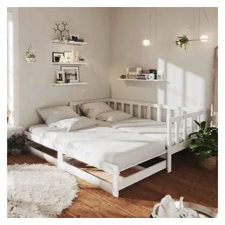 vidaXL Bett Ausziehbares Tagesbett 2x(90x200) cm Weiß Massivholz Kiefer weiß