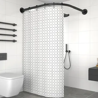 Viertelkreis Duschvorhangstange, Edelstahl L Form Eckduschstange , Schwarz Rund-Duschstange Ohne Bohren, Ohne Deckenhalterung, für Badewanne & Dusche(Size:A 70-95m x 70-95cm,Color:Schwarz)