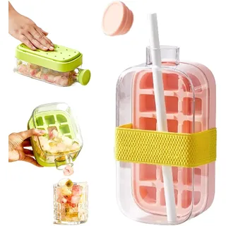 Eiswürfelflasche mit Strohhalm, 2-in-1 Silikon Eiswürfelbecher, Ein-Knopf Freisetzung, BPA-frei, für Büro, Reisen und Sport (Rosa, 800ml)