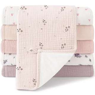 Bearmoss Moltontücher Baby 100% Baumwolle Weiche Spucktücher Baby,Saugstark Mulltücher 6er Pack 50x25 cm für Jungen Mädchen (Rosa Blockdruck)