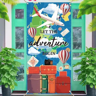 arricraft Türabdeckung Aus Polyester Motiv Heißluftballon Für Gepäck Flugzeug Reisethema Let The Adventure Begin Hintergrund Banner Dekoration Für Die Veranda Im Innen Außenbereich Heimdekor Zubehör