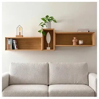 Lomadox Regal WYNDHAM-69, Anbauwand, Wildeiche massiv geölt, 3 Wandregale braun