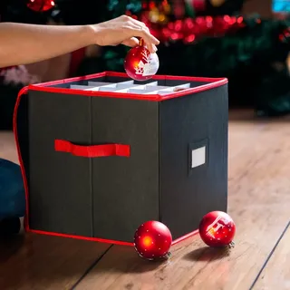 CKB LTD Aufbewahrungsbox für Weihnachtskugeln in Rot und Schwarz, V2-Würfel mit Fächern, für bis zu 64 Kugeln, Weihnachtsschmuck und Loft-Dekorationen, Behälter, 33 x 33 cm
