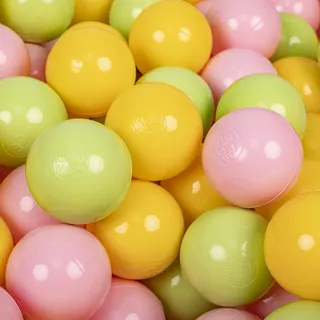 KiddyMoon 200 ∅ 7Cm Kinder Bälle Spielbälle Für Bällebad Baby Plastikbälle Made In EU, Hellgrün/Gelb/Rosa