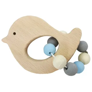 Hess Holzspielzeug 11110 - Greifling aus Holz mit Kleiner Kugelkette, Nature Serie Vogel in Blau, für Babys ab 6 Monaten, handgefertigt, für Greifübungen