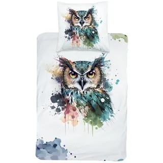 MTOnlinehandel Magische Tierwelt Eule Petrol 135 x 200 cm + 80 x 80 cm
