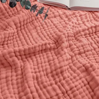 rialgirw Musselin Decke – 100% Musselin Baumwolle, 6-lagige Sanfte Musselindecke Sommer, Art Kuscheldecke für Erwachsene Baby, as Cuddly Blanket, Sofa, Bed, Couch Throw (Rosenrot, 150 * 200cm)