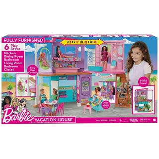 Barbie HCD50 - Malibu Ferien-Haus (klappbar), Puppenhaus mit Möbeln und diversen Zubehör-Teilen, Spielzeug für Kinder ab 3 Jahren