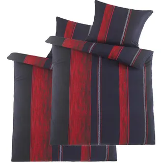 KH-Haushaltshandel 4-TLG. Seersucker Bettwäsche 2X 135x200 +80x80cm, rot schwarz, gestreift, bügelfrei (W415500)