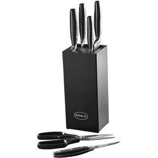 Rösle Messerblock-Set 7-teilig CUISINE, Schwarz - Kunststoff - Spezialklingenstahl - Bambus