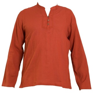 PANASIAM Langarmhemd Luftig leichtes Sommerhemd 'K' mit Knöpfen aus 100% Baumwolle Herren Freizeithemd Fischerhemd Fisherman Shirt braun L